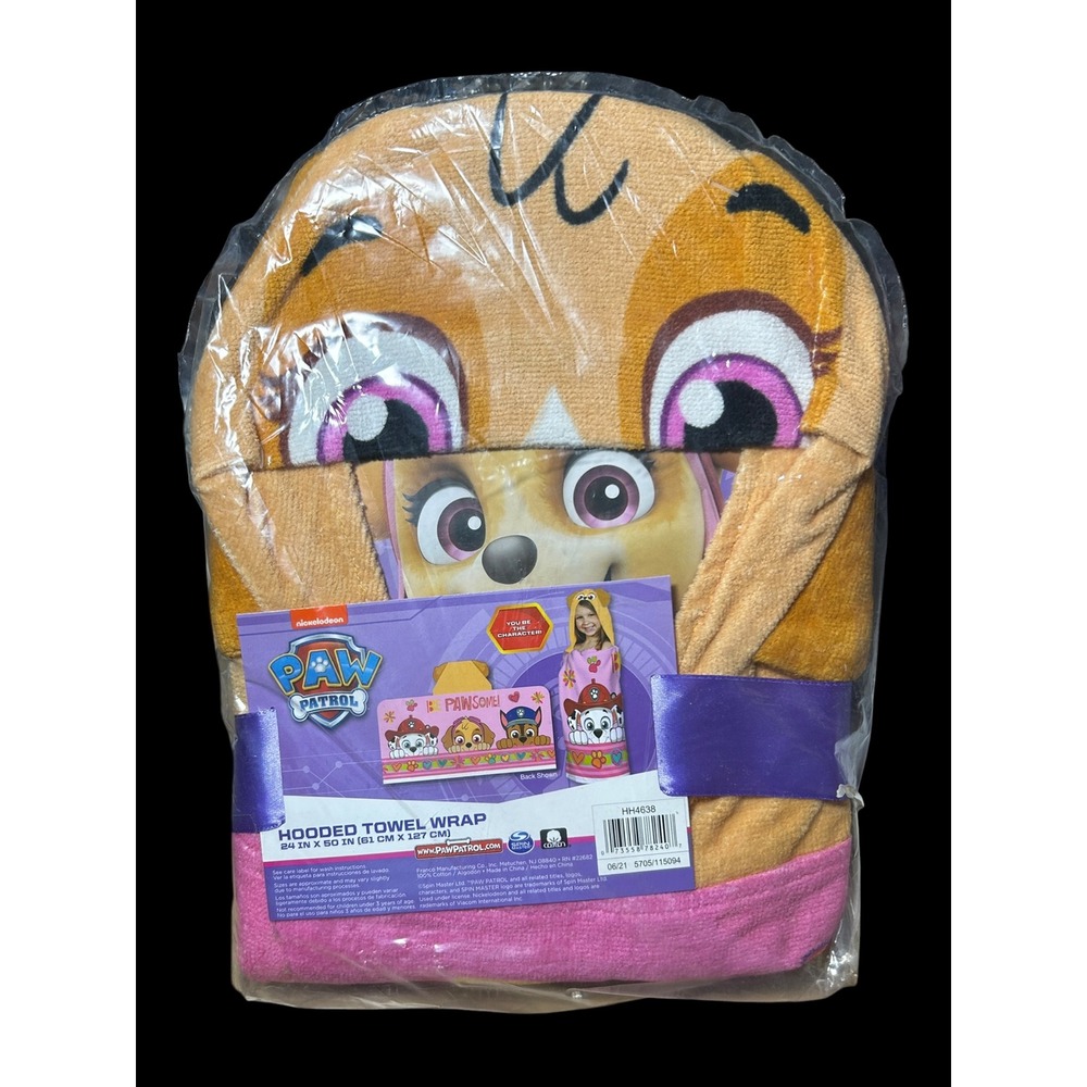 PAW Patrol Skye Hooded Towel Wrap Kids Cotton Bath Beach Towel Pink HH4638